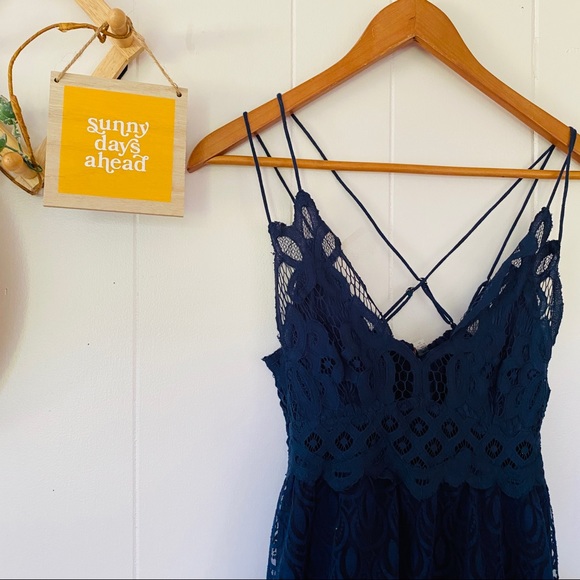 Free people navy blue adella burnout lace dress - Picture 5 of 6